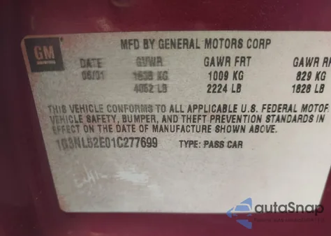 2001 Oldsmobile Alero Gl2 z USA, uszkodzony, nr VIN 1G3NL52E01C277699